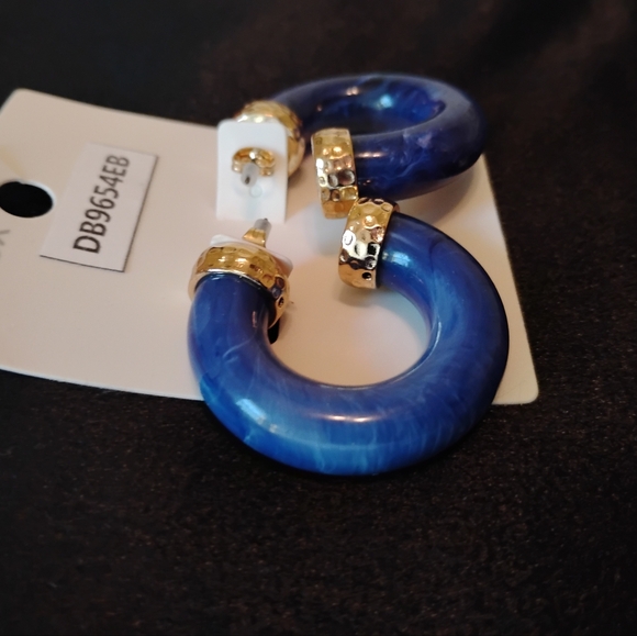 Womens earrings hoops blue round shaped pierced dangly - Picture 3 of 4